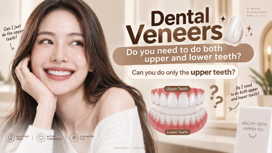 Ceramic Veneers on upper teeth and evaluation of upper and lower teeth during smile design