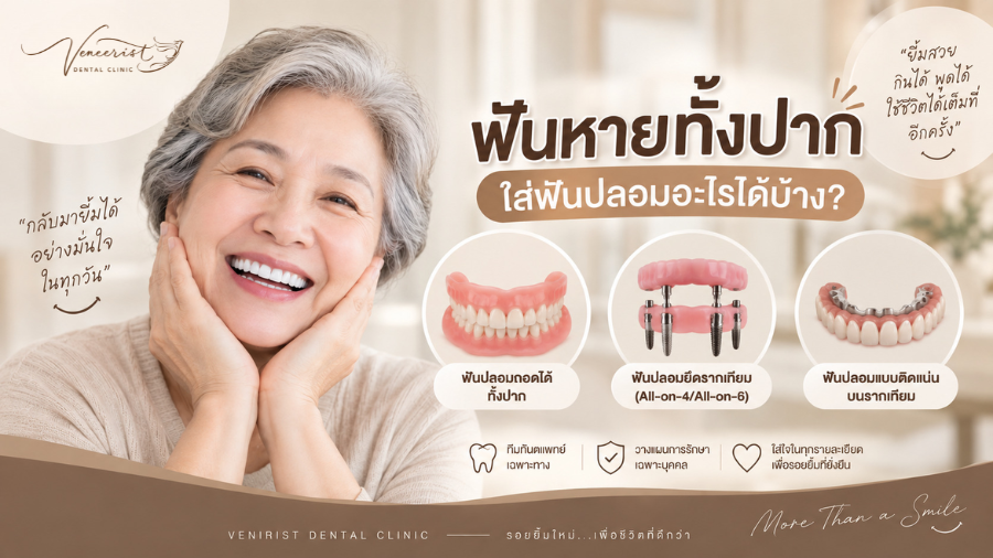7 ทางเลือกสำหรับผู้ที่ฟันหายทั้งปาก รากฟันเทียม All-on-4 All-on-6 Overdenture และ Complete Denture